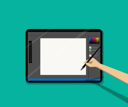 Point of view, Man drawing on empty tablet by pen Stock Illustration
