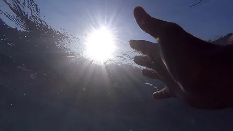 Point of view of man drowning in the sea or ocean. Arm asking for help and Stock Footage 79891062