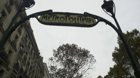 Point of view man enter in the metro station underground in Paris, France 스톡 동영상 105900652