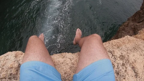 Point of view of a man exploring Algarve coastline Portugal Stock Footage 117349063