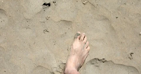 Point of view man feet walking in sand beach Stock Footage 118260838