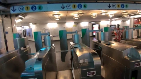 Point of view man insert metro ticket in the metro station underground in Paris Stock-Footage 105724314