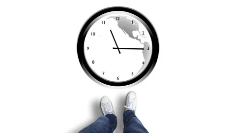 Point of view man legs with loop time clock animation Stock Footage 344143204