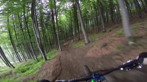 Point Of View Of Man Racing Mountain Bike On A Downhill Trail Stock Footage 78108062