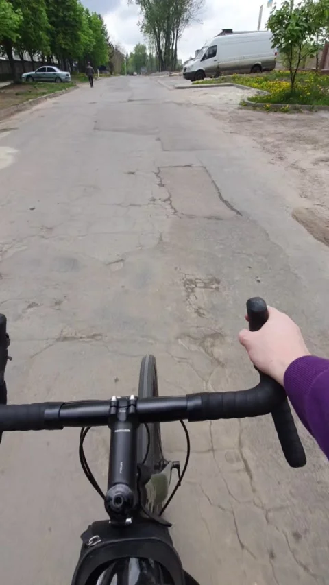 Point of view man riding bicycle wide angel Stock Footage 193640175