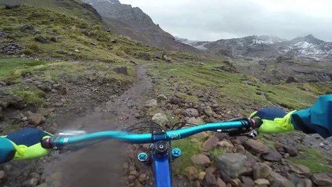 Point Of View Of Mountain Biker Riding Through High Alpine Trails With Views Of  Vídeo Stock 78250566