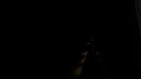 Point of view night train rushes by rail arrives and departs from platform Stock Footage 85110453
