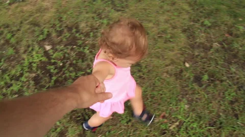 Point of View Parent Holding Toddlers Hand Stock-Footage 66435141