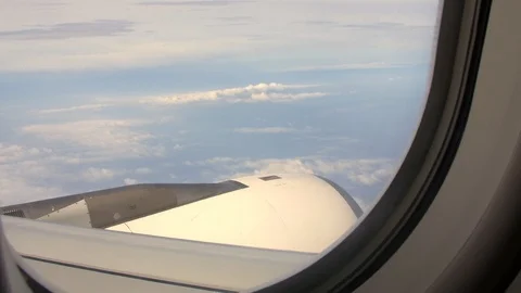 Point Of View from a Passenger during a Flight. Wide Angle Video stock 87914277