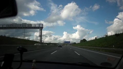 Point of view of passenger on German Autobahn highway - fast driving motion of Stock Footage 84888096