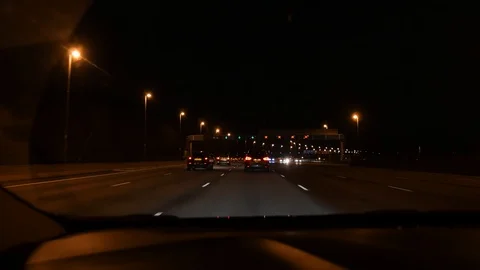 Point of view from passenger seat driving at night 库存影片 102402247