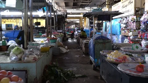 Point of view of the person who goes to the market of meat, seafood and veget Stock Footage 125552425