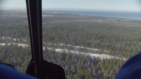 Point of view from pilot of a helicopter flying over the forest of Siberia Video stock 102765823