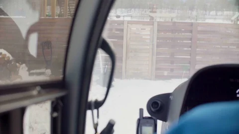 Point of view from pilot of a helicopter taking off from a ski touring lodge Video stock 102758114