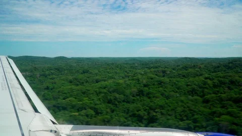 Point of view. Plane lands at small airport in the middle of the jungle Stock Footage 109504074