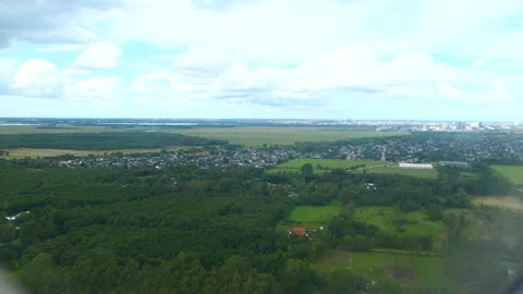 Point of view from plane window landing at Copenhagen Airport Stock Footage 244742620