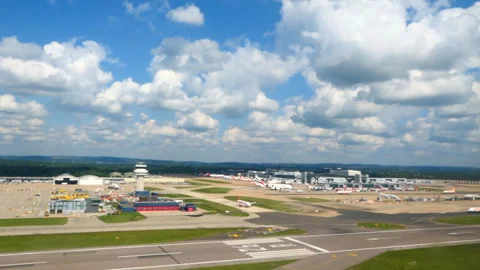 Point of view from plane window taking off from London Gatwick Airport Stock Footage 244741778