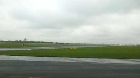 Point of view from plane window taking off from Copenhagen Airport Stock Footage 244742459