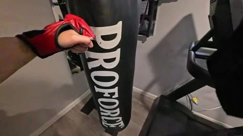 Point of View POV boxing punching bag San Francisco CA USA November 29th 2025 Stock Footage 322670448