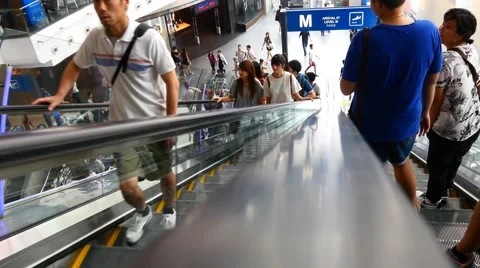 Point of view pov escalators going down big shopping centre mall 4k sales Stock Footage 56619101