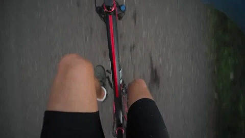 Point of view POV man on mountain bike legs spins pedals. Top down view. Stock Footage 152347823