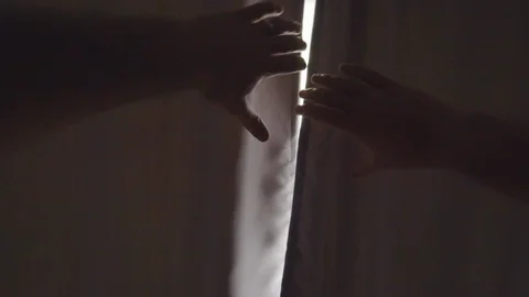 Point of View POV Man opening curtains in the morning Stock Footage 113814132