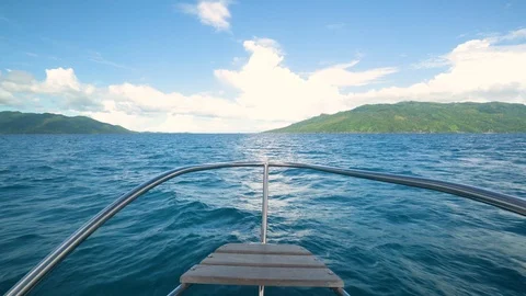 Point of view POV medium shot from front of a yacht in deep ocean. Stock Footage 101647513