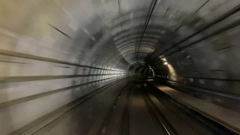 Point of view pov train riding underground track mrt lrt track come out to dayli Stock-Footage 156721895