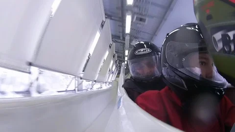 Point-of-view of public bobsled at 2010 Whistler Sliding Centre, B.C., Canada. Stock Footage 99248255
