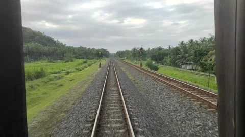 Point of View from A Rear View of The Train Stock Footage 310068621