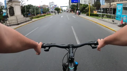 Point of view riding a bicycle along Arequipa avenue on a Sunday  Stock Footage 141684036