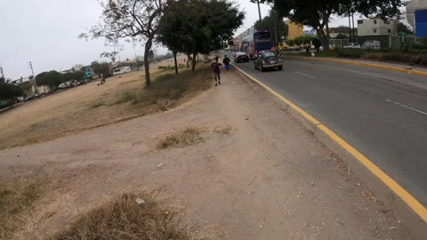 Point of view running between people with protection against covid 19 Stock Footage 141077249