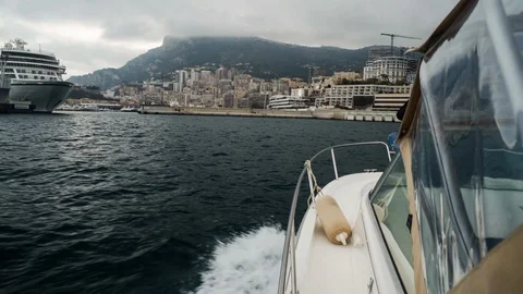 Point of view sailing moving shot from a boat Monaco Hercules Port coast Stock Footage 95634403