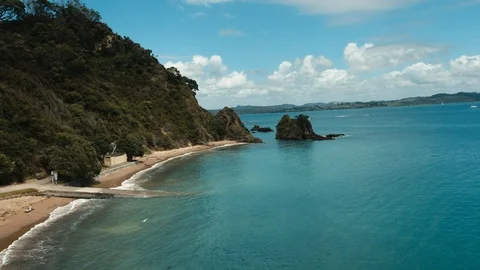 Point of view seagull flying over beach on New Zealand coast. Stock Footage 90269026