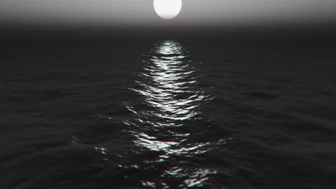 Point of view ship sailing in peaceful ocean the moon reflecting in the water. Video stock 280797471