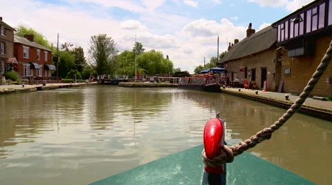 Point of View Shot from the Bow of a Narrowboat Stock Footage 56147222