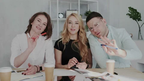 Point of view shot of creative stylish team of people go live online Stock Footage 106195286