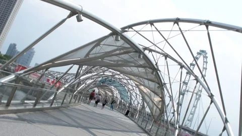 Point Of View Shot of the Helix Bridge, Marina Bay, Singapore Stock Footage 109537566