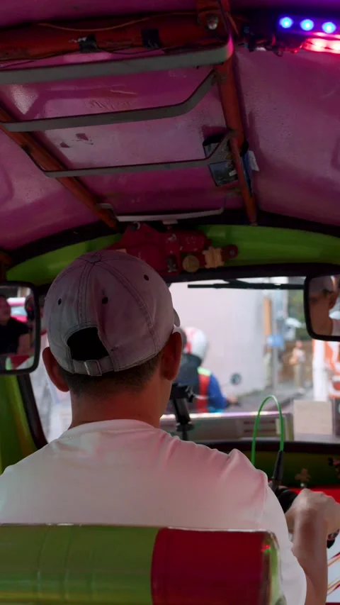Point of View Shot from Inside a Moving Tuk Tuk in Bangkok Stock Footage 327176615