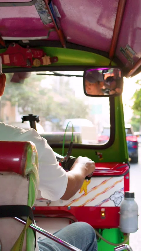 Point of View Shot from Inside a Moving Tuk Tuk in Bangkok Stock Footage 327177201