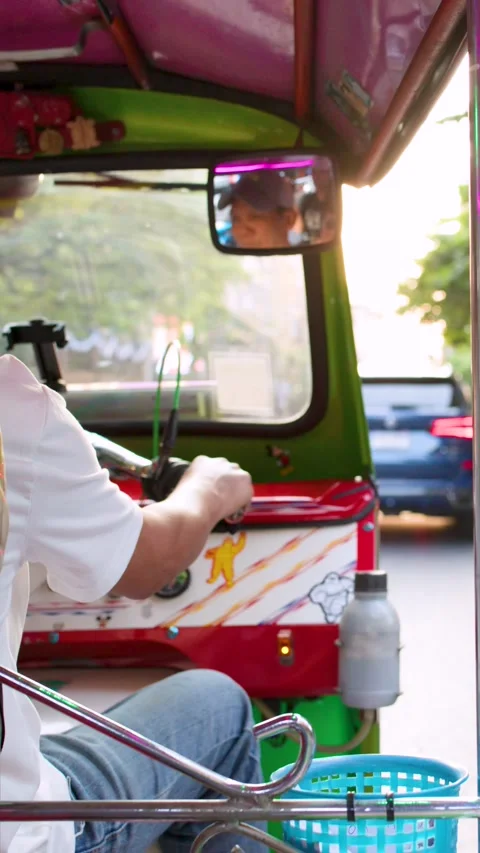 Point of View Shot from Inside a Moving Tuk Tuk in Bangkok Stock Footage 327631220