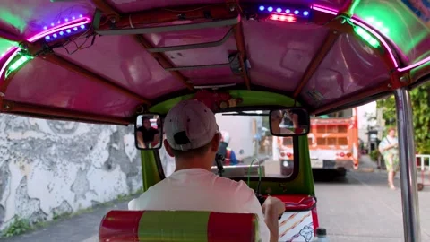 Point of View Shot from Inside a Tuk Tuk in Bangkok Stock Footage 327626560