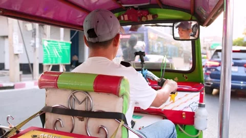 Point of View Shot from Inside a Tuk Tuk in Bangkok Traffic Stock Footage 327629005
