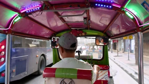Point of View Shot from Inside a Tuk Tuk in Bangkok Stock Footage 327637815