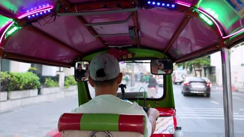 Point of View Shot from Inside a Tuk Tuk in Bangkok Stock Footage 327691753