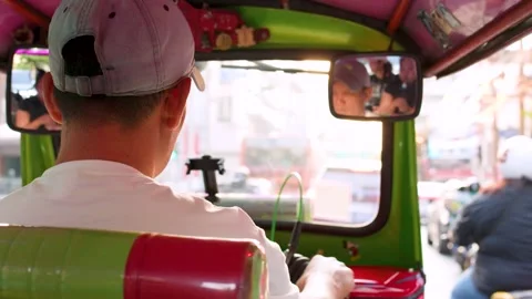 Point of View Shot from Inside a Tuk Tuk in Bangkok Stock Footage 328068522