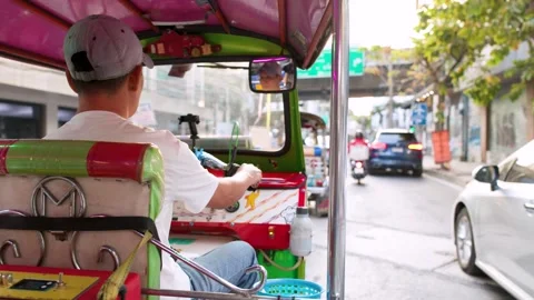 Point of View Shot from Inside a Tuk Tuk in Bangkok Stock Footage 328266696