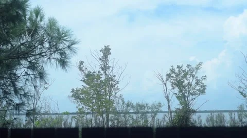 Point of view shot of a lagoon landscape from a balustrade Stock Footage 147548621