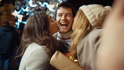 Point of view shot of man vlogger recording video for his blog about party with Stock Footage 166061803