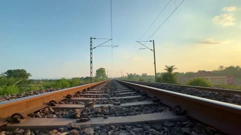 Point of view shot of train or a man running on railway track Stock Footage 289950146